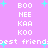 Pixelated text and cyan stars on a purple background with repeated 'best friend' phrase.