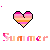 Pixelated heart icon with pink-orange gradient above 'Summer' text, repeated in pattern with evolving decorative elements