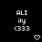 Pixelated white text and symbols on black background with two heart icons below the text blocks.