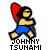 Pixelated character with black hair, red headpiece, blue shorts, and yellow skin in a fighting stance with arms crossed, below text reading JOHNNY TSUNAMI.