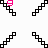 Pixel art of black X-shaped figures with pink text elements, transitioning from single 'g' to sequences like 'ga', 'gab', and 'gabby'