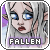 Pixelated character with silver hair and blue eyes, wearing a purple background with 'FALLEN' text below.