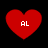Four red heart-shaped icons with white 'AL' text centered on each, arranged in a on a black background