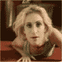 A pixelated animated sequence shows a person with blonde hair in three poses: hands behind head, arms extended forward, and leaning down.