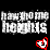 Pixelated white text on black background with red outlined heart icons showing sequential animation frames.