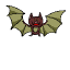 Pixelated bat-like creature with brown body, red mouth, and green wings in six distinct poses showing wing and body position changes.