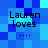 Blue pixelated with four identical text blocks reading "Lauren loves ..." in black font, arranged in a layout on a blue background
