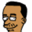 Pixelated cartoon-style head with brown skin, black hair, and a neutral expression, showing partial facial features against a white background.
