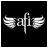 A contact sheet of 11 grayscale animated frames showing a stylized 'afi' logo with winged letterforms, each frame displaying subtle variations in wing detail and background contrast.