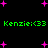 Green text 'Kenzie:<33' repeated twice on black background with scattered pink plus signs.