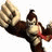 Donkey Kong character with raised hand and red tie, text fragments on black backgrounds in orange and blue.