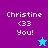 Pixelated text 'Christine <33 You!' on split background with cyan star changing color between frames.