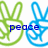 Green and blue peace sign hands with text 'peace is my sign. =]' on white background.