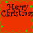 Red background with green star shapes and brown decorative borders, displaying "Merry Christmas" text in dark brown pixelated font across four quadrants.