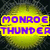 Pixelated yellow circular icon with purple text reading MONROE THUNDER on left and .5 on right, set against dark pixelated background.