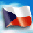 Static pixelated image of a flag with white, blue, and red sections on a light blue background.