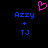Pixelated icon with blue text 'Aizzy' and 'TJ' separated by a plus sign, pink heart symbol above on black background.