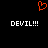 A static pixel art image with a black background, orange heart symbol at top center, and white text reading "DEVIL!!!" on both left and right sides.