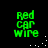 Green pixelated text 'Red Car Wire' on black background with scattered white dots, animated