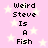 Pixelated text "Weird Steve Is A Fish" repeated twice on a pink background with white stars, displayed in a static layout.