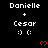 Pixel art display of three of 'Danielle + Cesar' text with emoticons and red hearts on black background, showing animation changes in heart positions