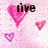Pixelated pink background with multiple heart shapes and black text reading 'live', 'laugh', and 'love!' in different positions.