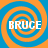 Four identical each contain a blue and orange spiral pattern with the word BRUCE in white block letters centered over the spiral