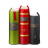 Three vertically stacked books with green, red, and dark gray spines against a light gray background.