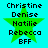 Green star-shaped icon with black text listing names Christine, Denise, Natilie, Rebecca, BFF on cyan background.