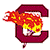 A stylized maroon letter 'C' with a fiery orange-yellow flame extending from its left side, rendered in pixelated style on white background.
