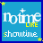 Blue background with white and yellow text reading 'notime LIKE shouttime' surrounded by small yellow stars, arranged in a of identical