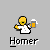 Pixelated character with yellow skin and white shirt holding a beer mug, displayed in a with text labels above and below