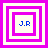 Four square display a pixelated 'J.R' text within nested magenta and white borders, each showing different border configurations