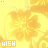 Yellow and orange floral pattern with repeating 'HISH' text in white boxes, featuring small animated symbols like X's and dots.