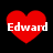 Four red heart shapes with white text "Edward" overlaid, arranged in a on a black background