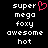 Pixelated text in white and pink on black background, with a pink heart symbol replacing the 'o' in 'super' on the left side.