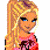 Pixelated cartoon character with blonde hair and blue eyes in a 2x2 contact sheet showing different poses, wearing pink top and dark pants on white background.