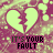 repeated heart-shaped icons with a broken puzzle-piece center, each labeled 'IT'S YOUR FAULT' in pixelated text beneath
