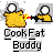 Pixelated icon shows yellow figure with white head firing black gun at another figure, with text "CookFat Buddy" below.