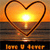 A heart-shaped outline frames a sunset over water with a bright sun at the horizon and text below the waterline.