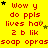 Yellow background with red text repeating 'Wow y do ppls lives hav 2 b lik soap oprass' and small black/gold stars scattered throughout.
