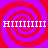 Four identical spiral patterns in red and purple with white text reading HIIIIIIIII across each quadrant.