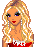 Pixel art contact sheet showing multiple frames of a blonde woman in red outfit with fishnet stockings and high heels, plus text elements "notty", "Lir*", and "hotty" on black backgrounds.