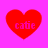 Four red heart shapes on a bright pink background, each containing the word 'catie' in light purple text.