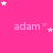 Pink background with repeated 'adam' text and scattered white stars, some of which change position across frames.