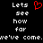 Black background with white pixelated text reading "Lets see how far we've come." and a red heart symbol in the center.
