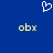 Blue background with white pixelated heart symbol at top center and two identical yellow pixelated 'obx' text elements below, left and right.