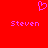 Red background with pink pixelated heart symbol above two instances of the name 'Steven' in matching font.