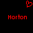Red pixelated heart symbol above two identical red 'Horton' text blocks on black background.