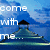 Pixelated blue sky background with a small island and lighthouse, text reading 'come with me... we can be together forever' in white block letters.